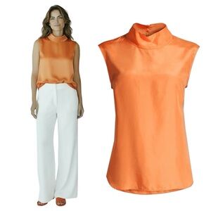 NWOT Seventy Venezia Women’s Silk Sleeveless Mock Neck Blouse Top Orange Small